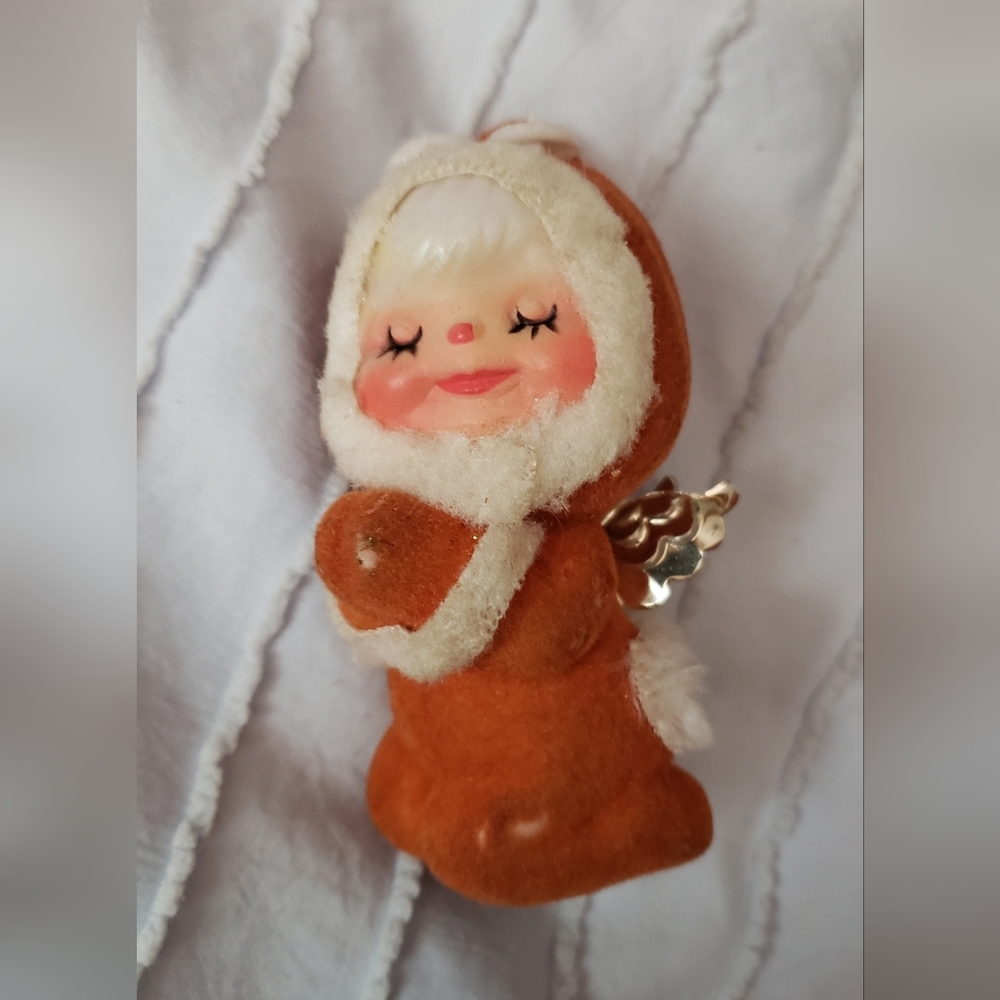Vintage Angel Ornament with Red Flocked Coat AS IS